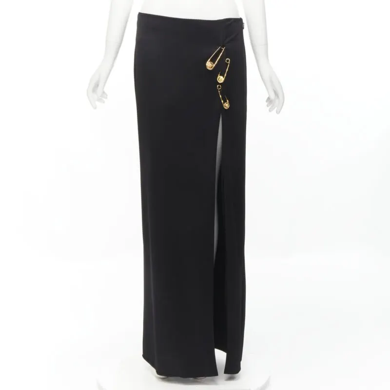 Versace High Slit Skirt Black Viscose Never worn, with tag - Front View