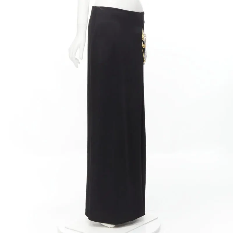Versace High Slit Skirt Black Viscose Never worn, with tag - Model View