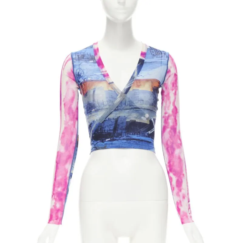 Jean Paul Gaultier Cityscape Wrap Top Blue Polyamide Never worn - Front View