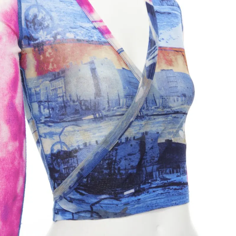 Jean Paul Gaultier Cityscape Wrap Top Blue Polyamide Never worn - Back View