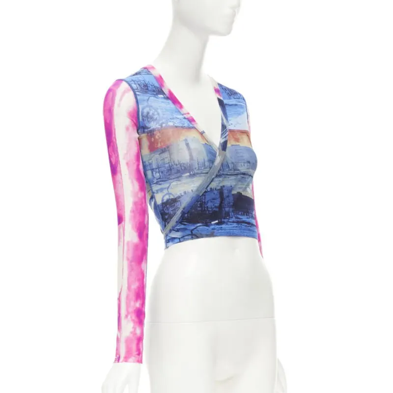 Jean Paul Gaultier Cityscape Wrap Top Blue Polyamide Never worn - Inside View