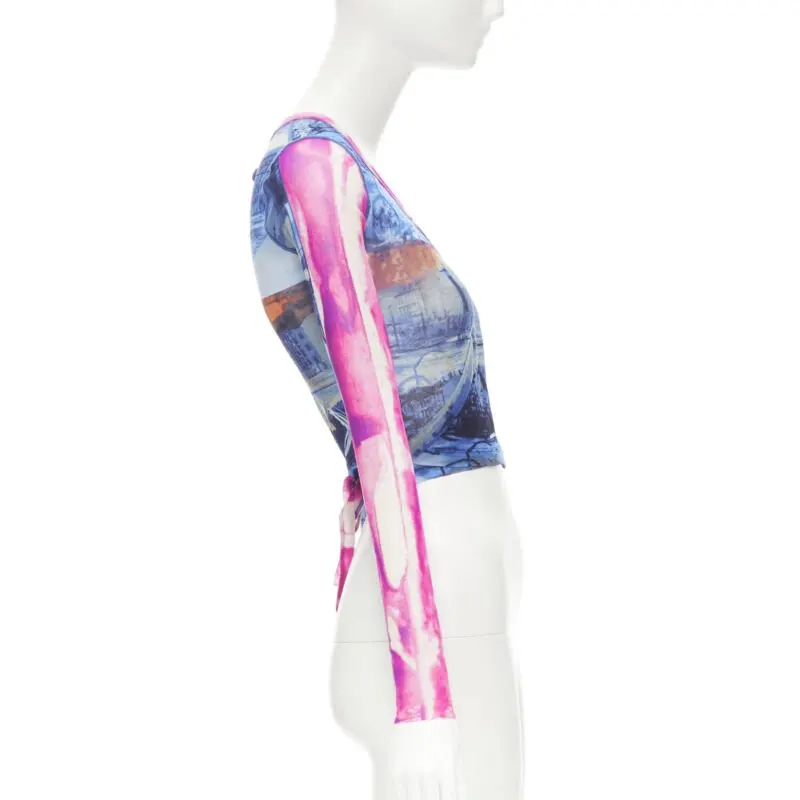 Jean Paul Gaultier Cityscape Wrap Top Blue Polyamide Never worn - Model View