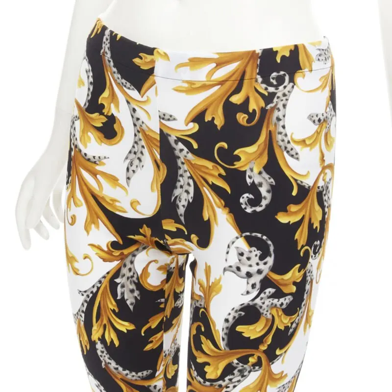 Versace Floral Legging Pants Gold Polyamide Never worn, with tag - Back View