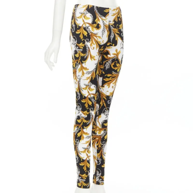 Versace Floral Legging Pants Gold Polyamide Never worn, with tag - Inside View