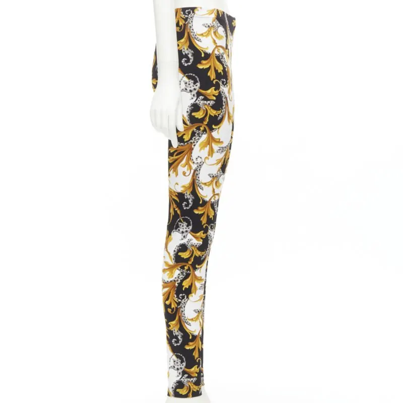 Versace Floral Legging Pants Gold Polyamide Never worn, with tag - Model View