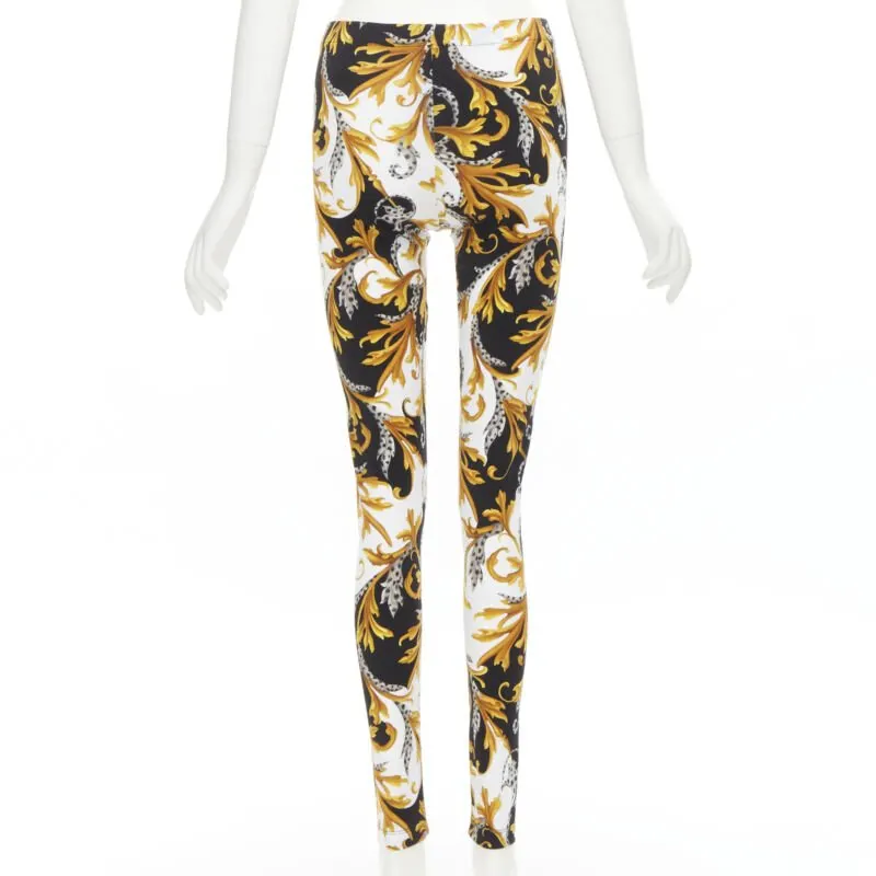 Versace Floral Legging Pants Gold Polyamide Never worn, with tag - Box View