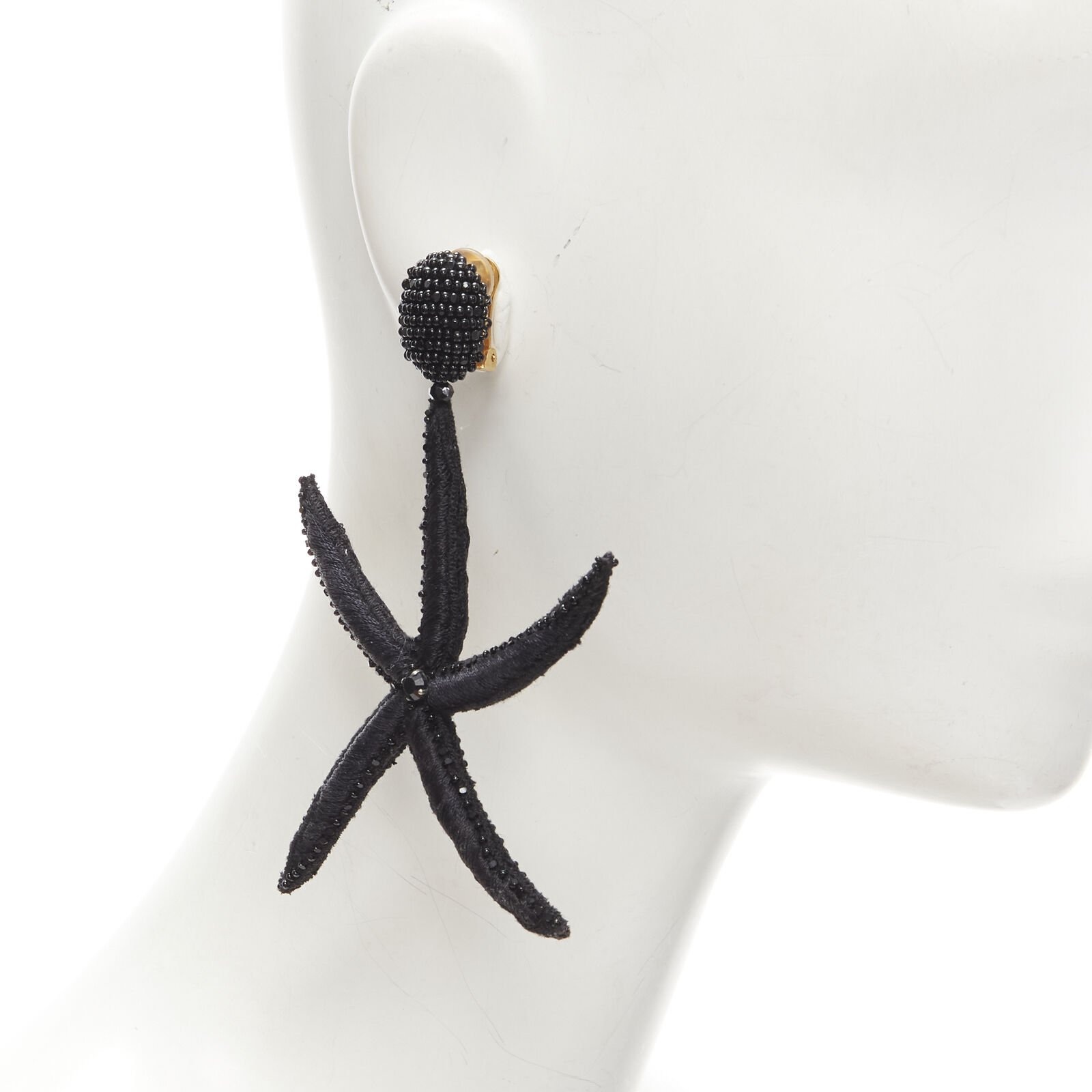 Oscar De La Renta Black Starfish Earrings - Back view