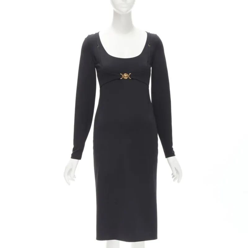 Versace Medusa Harness Dress Black Viscose Never worn, with tag - Front View