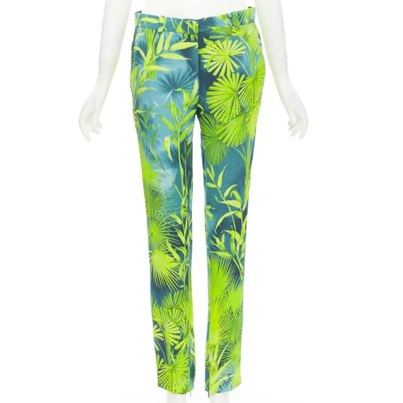 Versace Tropical Print Pants Green Viscose Never worn, with tag - Front View