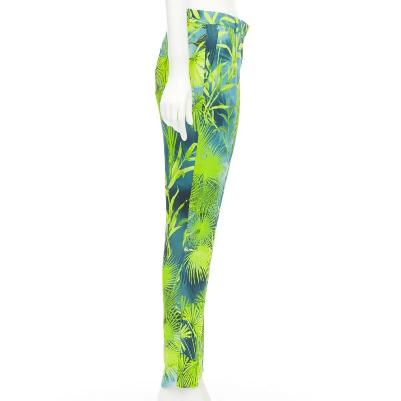 Versace Tropical Print Pants Green Viscose Never worn, with tag - Model View