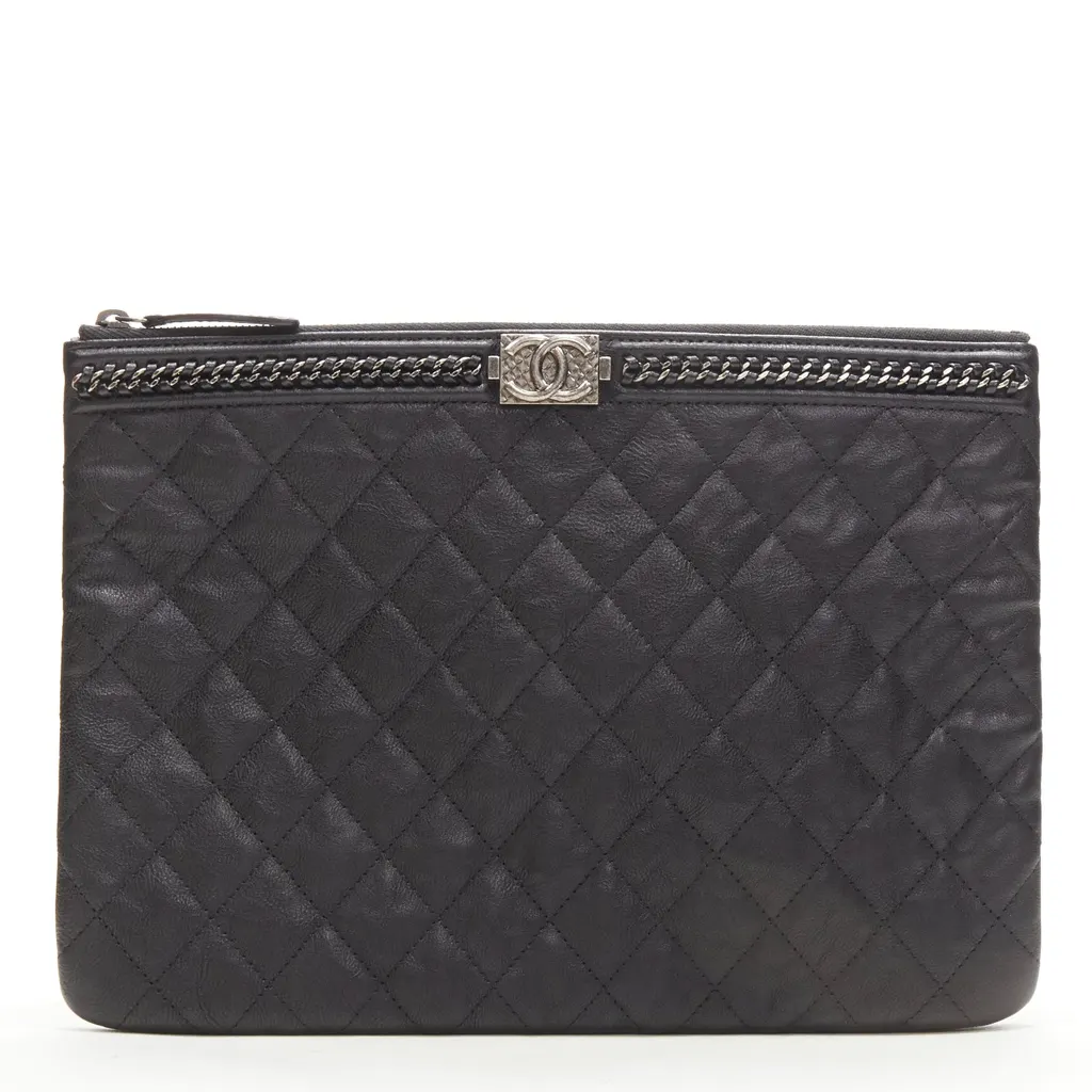 Chanel O Case Black Leather Never worn - Front View