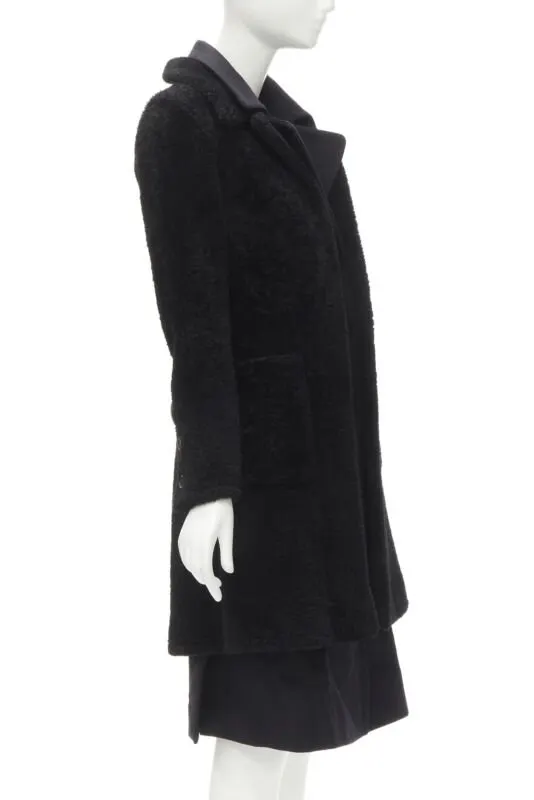 Celine Black Shearling Coat Black Fur Very good - Model View
