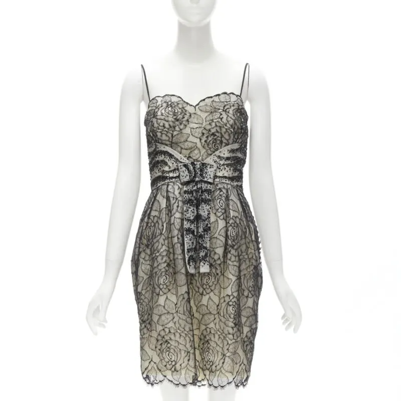 Dior Bead Bow Dress Ecru Cotton Very good - Front View