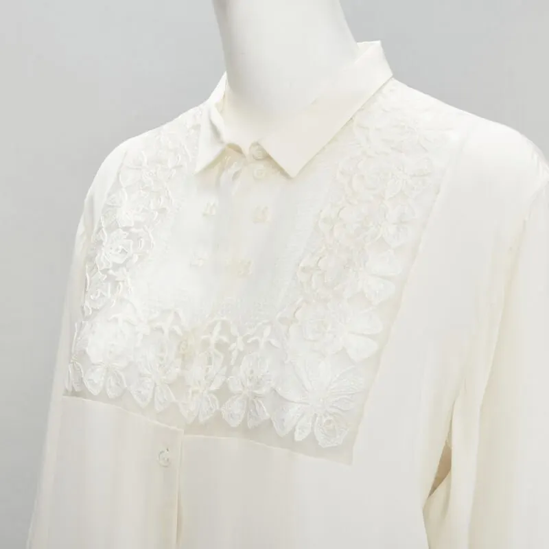 Dior Floral Embroidery Shirt Beige Silk Good - Back View