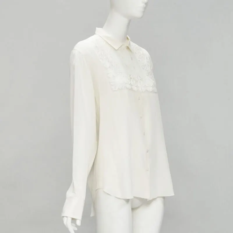 Dior Floral Embroidery Shirt Beige Silk Good - Inside View