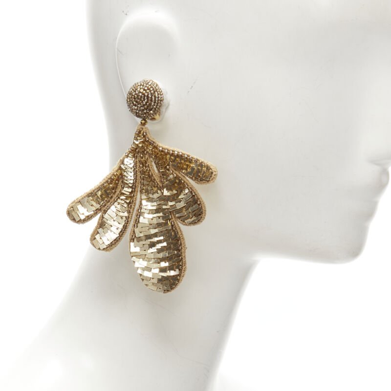 Oscar De La Renta sequin leaf earring