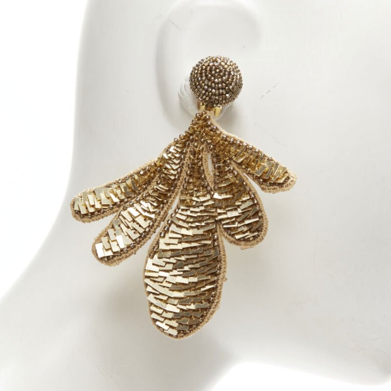 Oscar De La Renta sequin leaf earring - 4