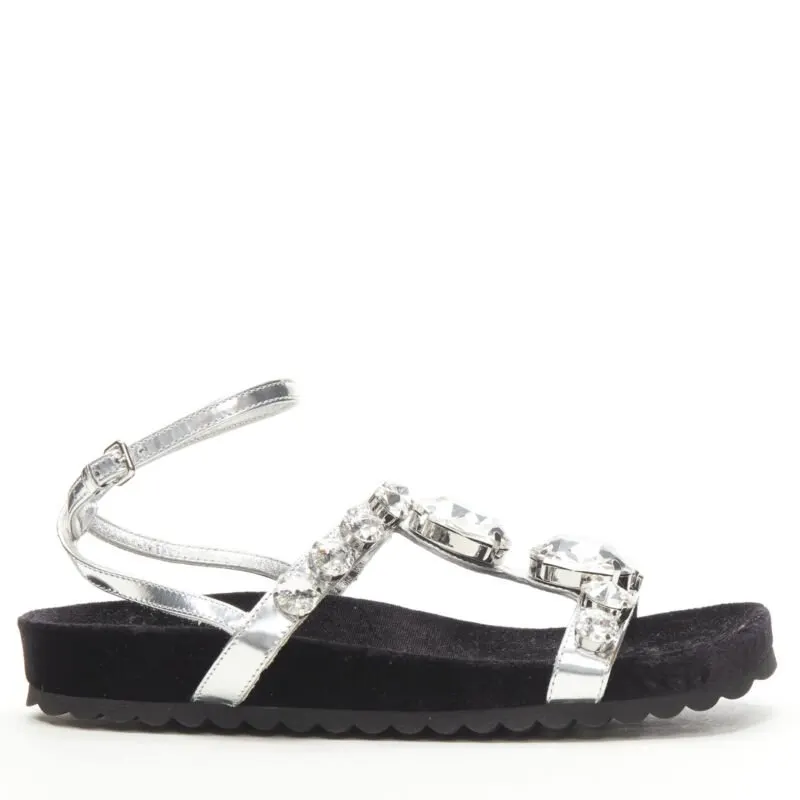 Miu Miu Rhinestone Sandals Silver Leather Never worn - Back View