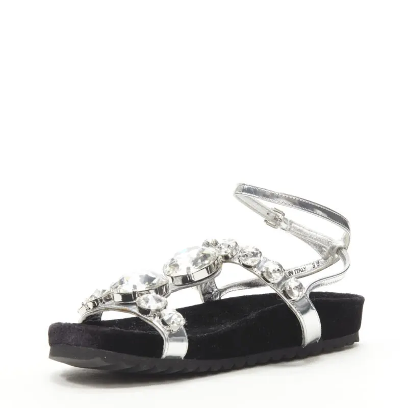 Miu Miu Rhinestone Sandals Silver Leather Never worn - Model View