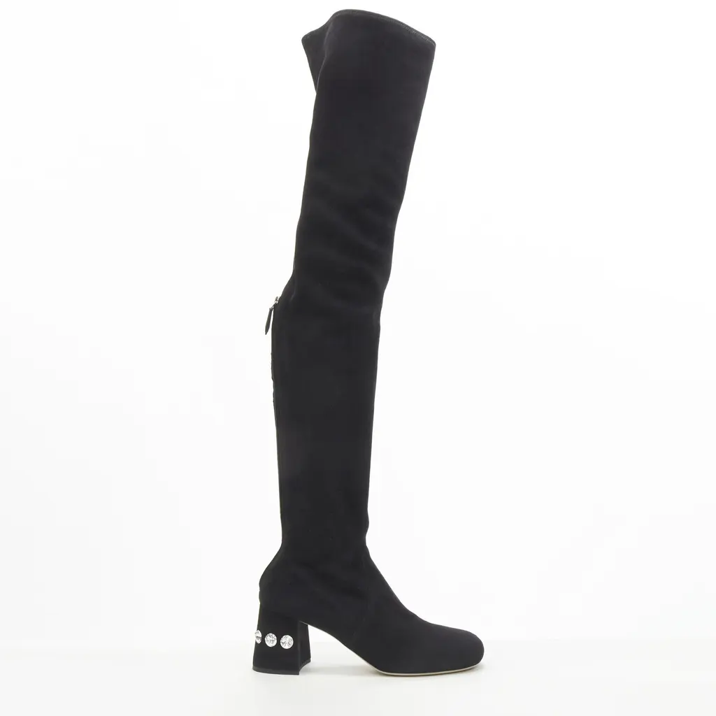 Miu Miu Suede Over Knee Boots Black Suede Never worn - Front View