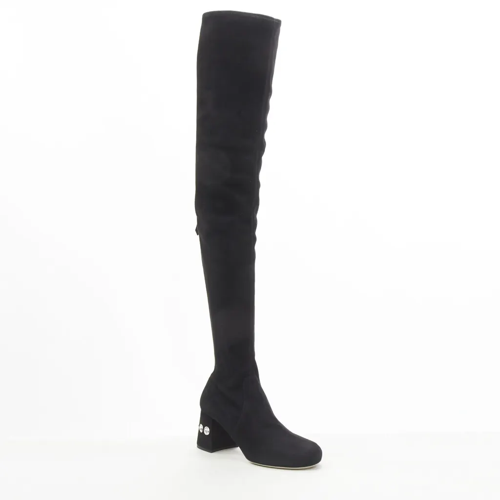 Miu Miu Suede Over Knee Boots Black Suede Never worn - Inside View