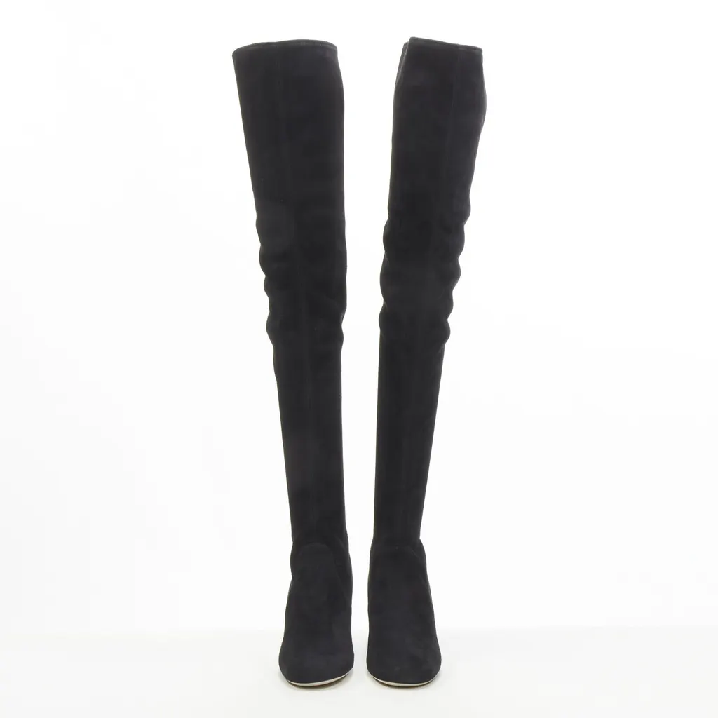 Miu Miu Suede Over Knee Boots Black Suede Never worn - Model View