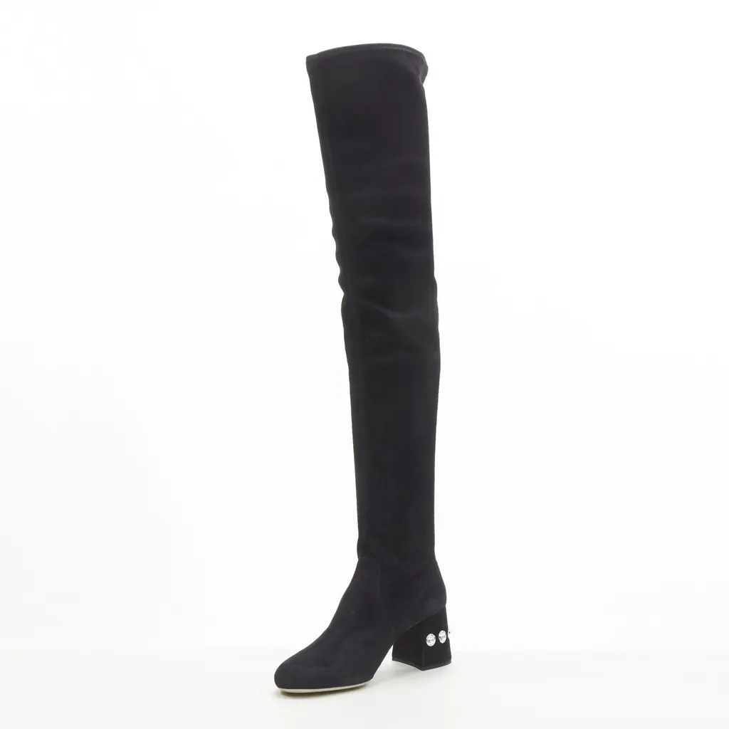 Miu Miu Suede Over Knee Boots Black Suede Never worn - Box View
