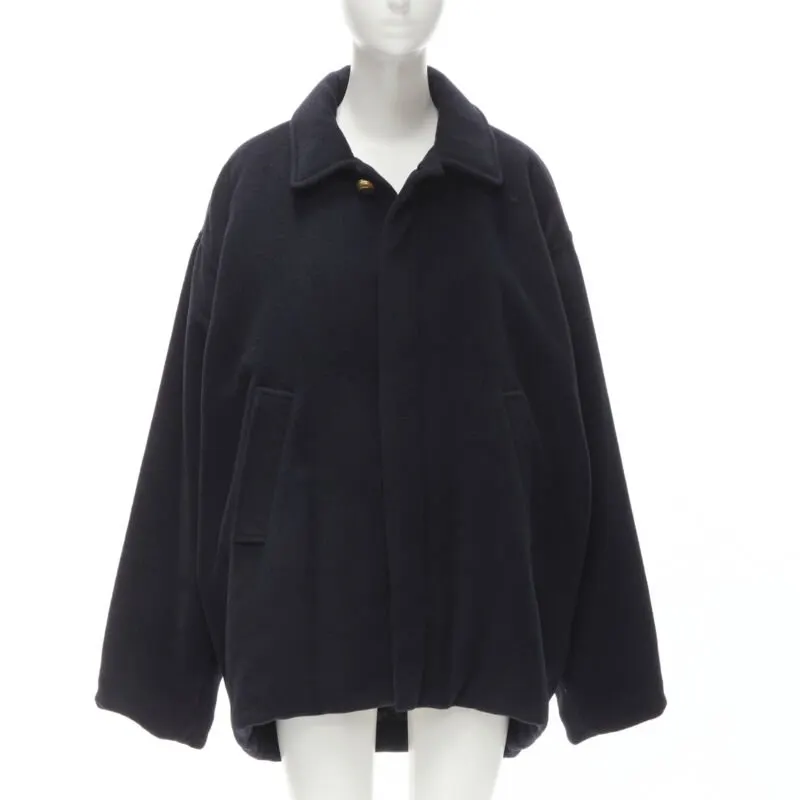 Balenciaga Navy Cocoon Coat Navy Polyester Never worn, with tag - Front View