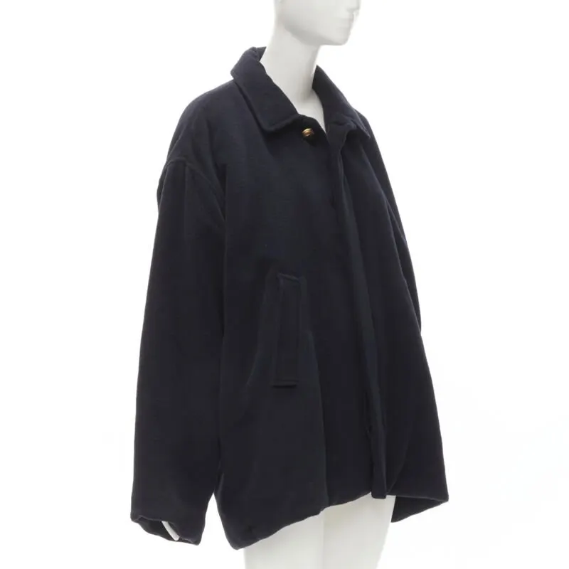 Balenciaga Navy Cocoon Coat Navy Polyester Never worn, with tag - Model View