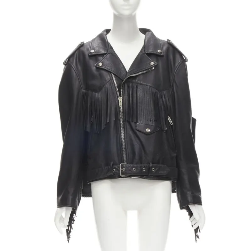 Balenciaga Fringed Biker Jacket Black Polyester Never worn - Back View