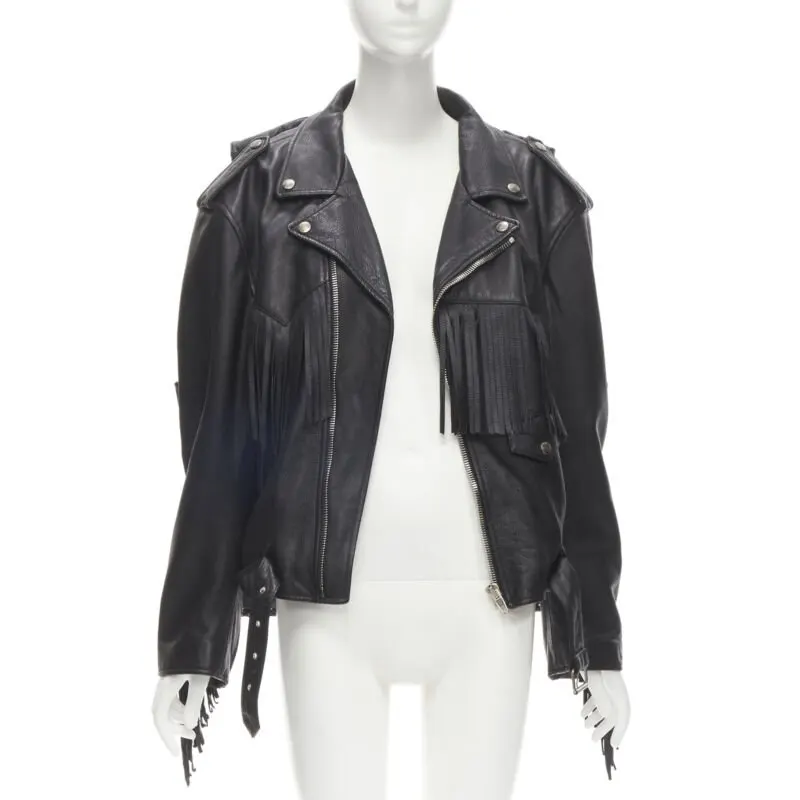 Balenciaga Fringed Biker Jacket Black Polyester Never worn - Inside View