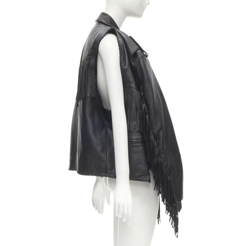Balenciaga Fringed Biker Jacket Black Polyester Never worn - Box View