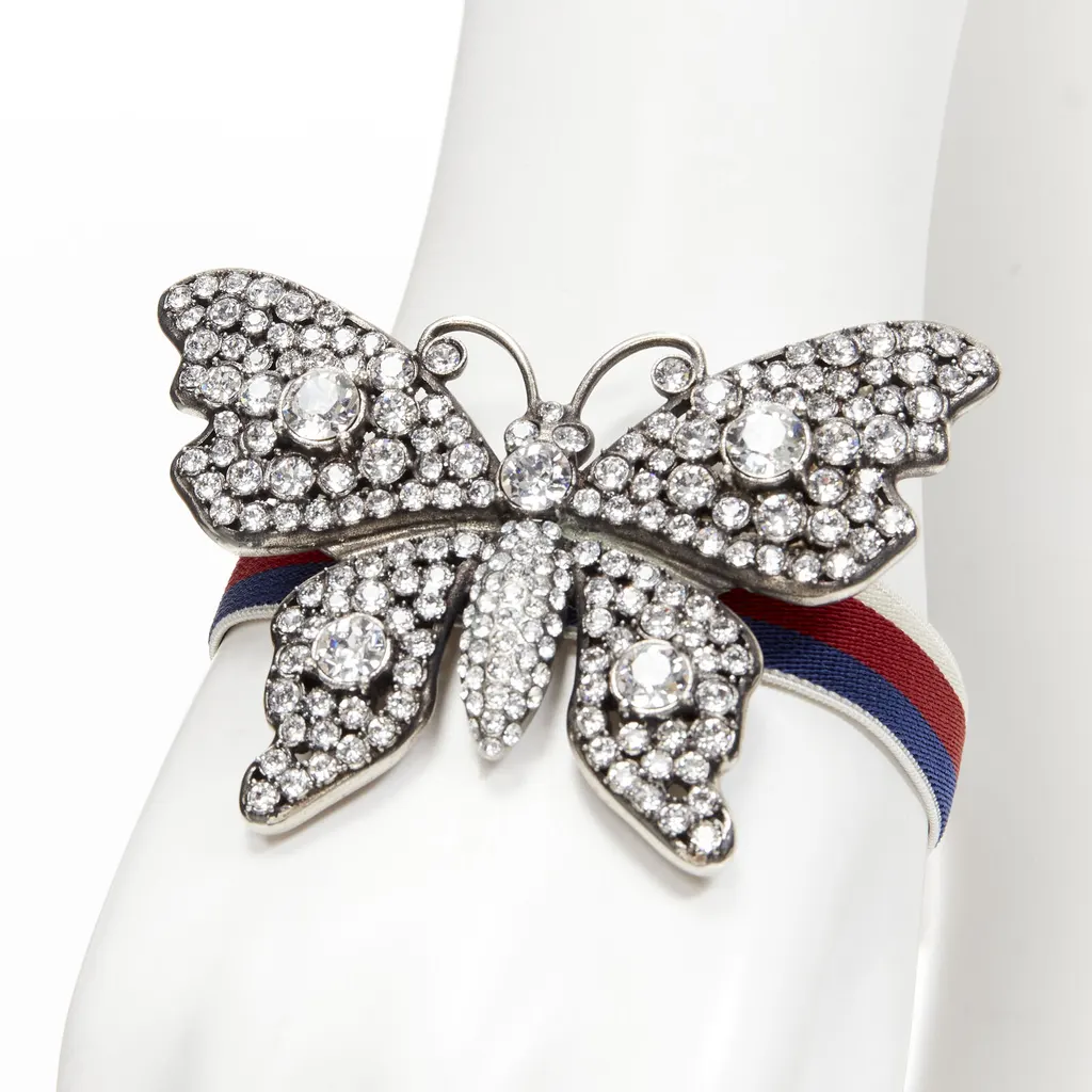 Gucci Crystal Butterfly Bracelet Silver Metal Never worn - Back View