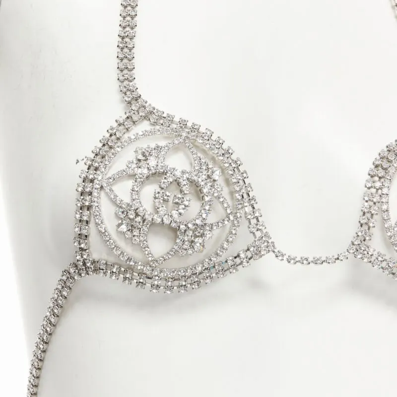 Gucci Rhinestone Showgirl Bra Silver Polyester Never worn - Back View