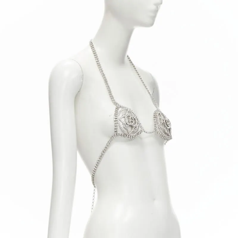 Gucci Rhinestone Showgirl Bra Silver Polyester Never worn - Inside View