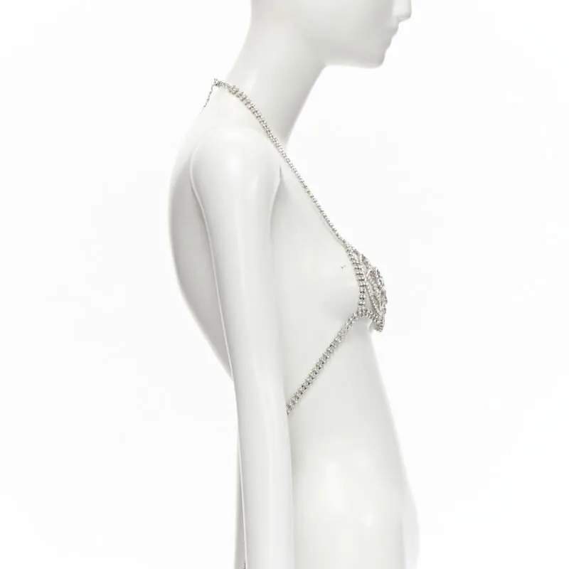 Gucci Rhinestone Showgirl Bra Silver Polyester Never worn - Model View