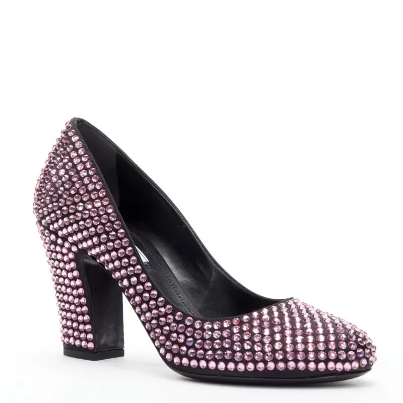 Prada Crystal Pink Pumps Pink Leather Never worn - Back View