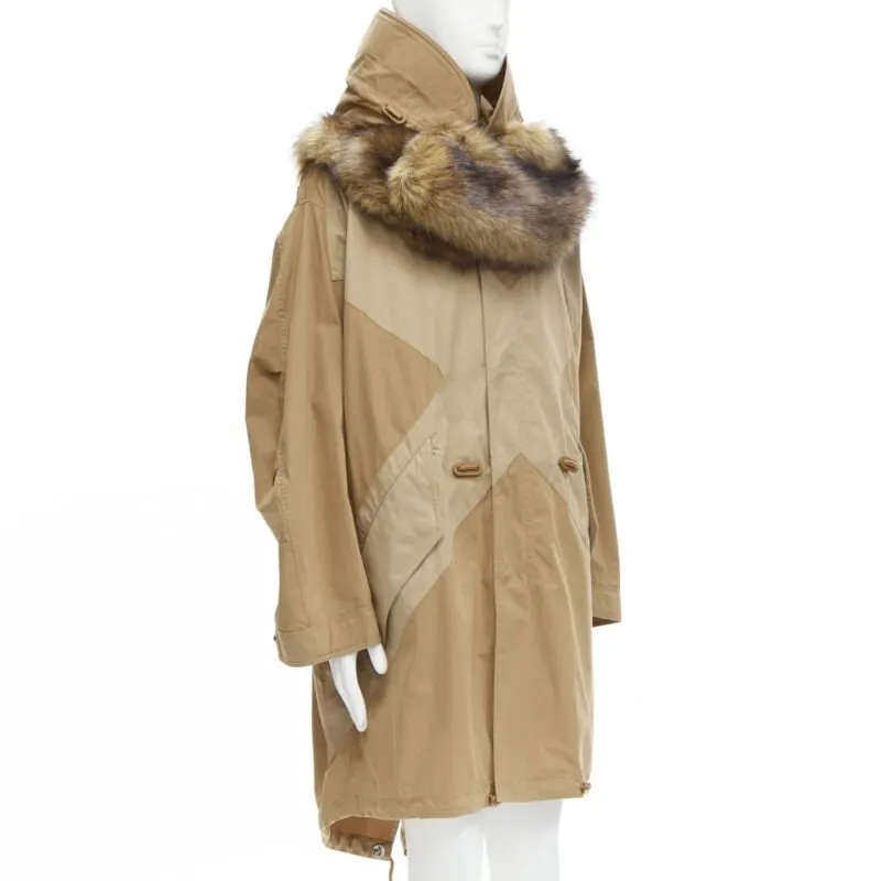 Burberry Walnut Fur Anorak Beige Cotton Never worn, with tag - Model View