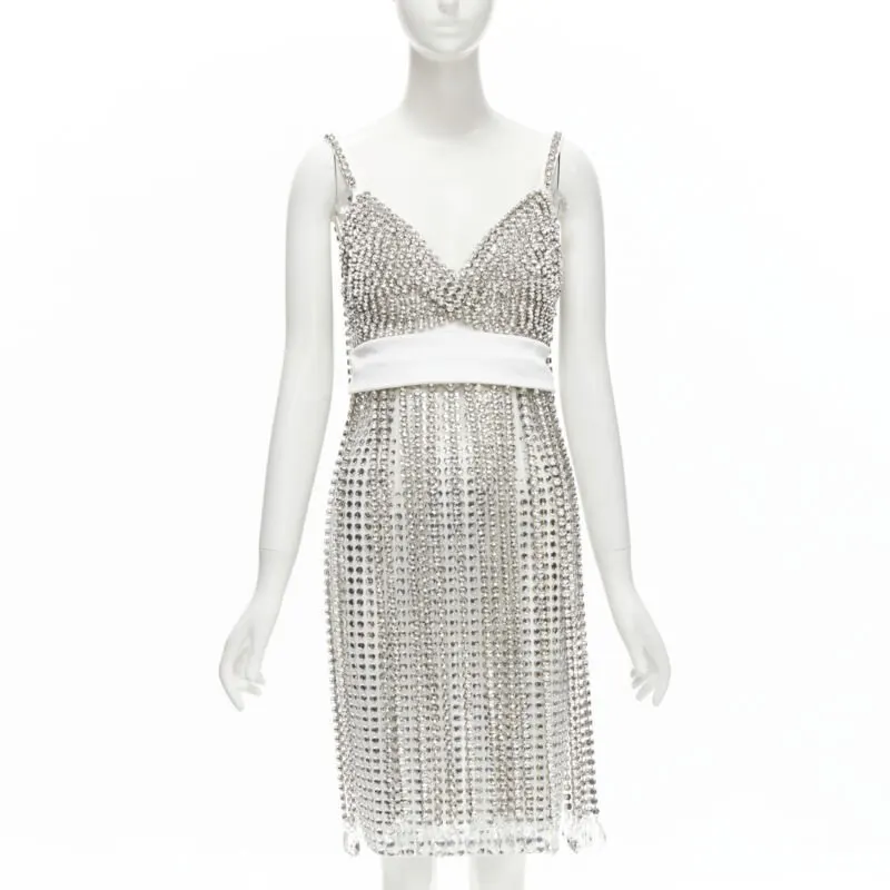 Burberry Crystal Flapper Dress White Viscose Never worn, with tag - Front View