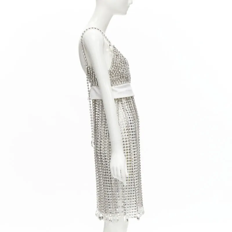 Burberry Crystal Flapper Dress White Viscose Never worn, with tag - Model View