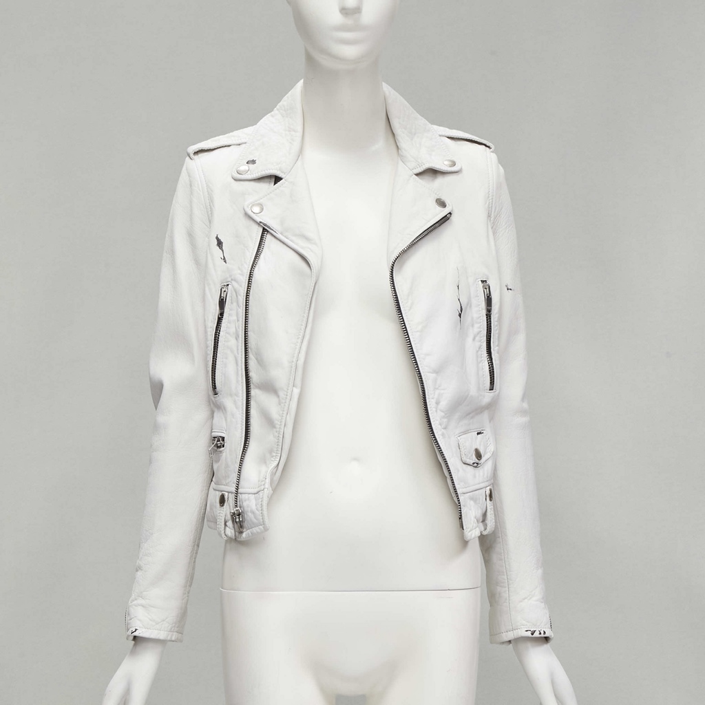 Saint Laurent Distressed White Biker - Image 6