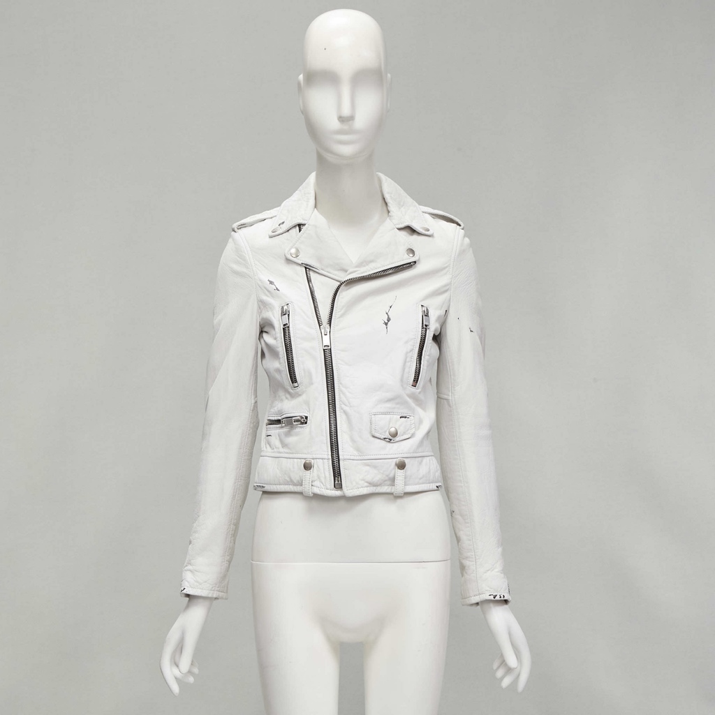 Saint Laurent Distressed White Biker - Image 15
