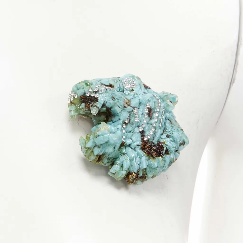 Gucci Tiger Crystal Brooch Blue Plastic Never worn - Back View