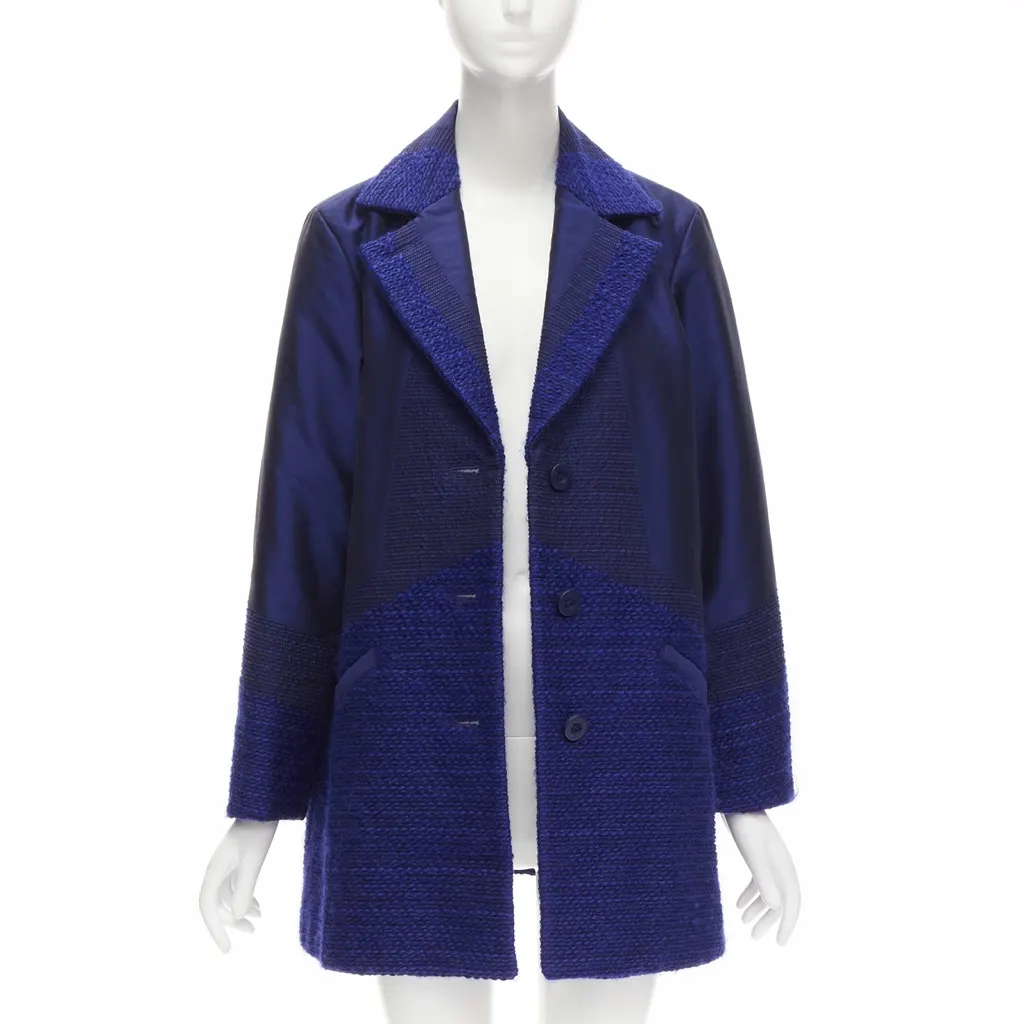 Issey Miyake Blue Tweed Coat Blue Cotton Never worn - Front View