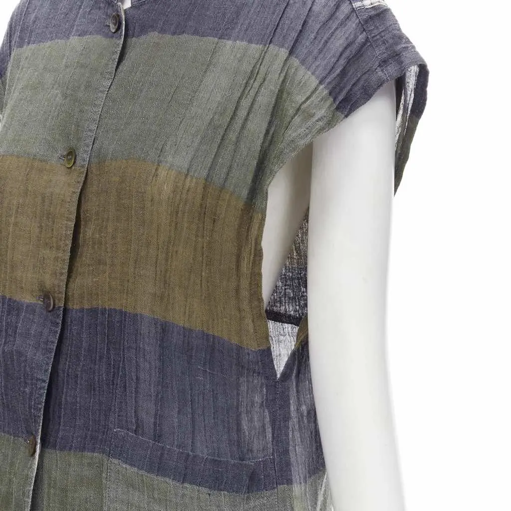 Issey Miyake Check Patchwork Vest MultiColor Linen Good - Back View