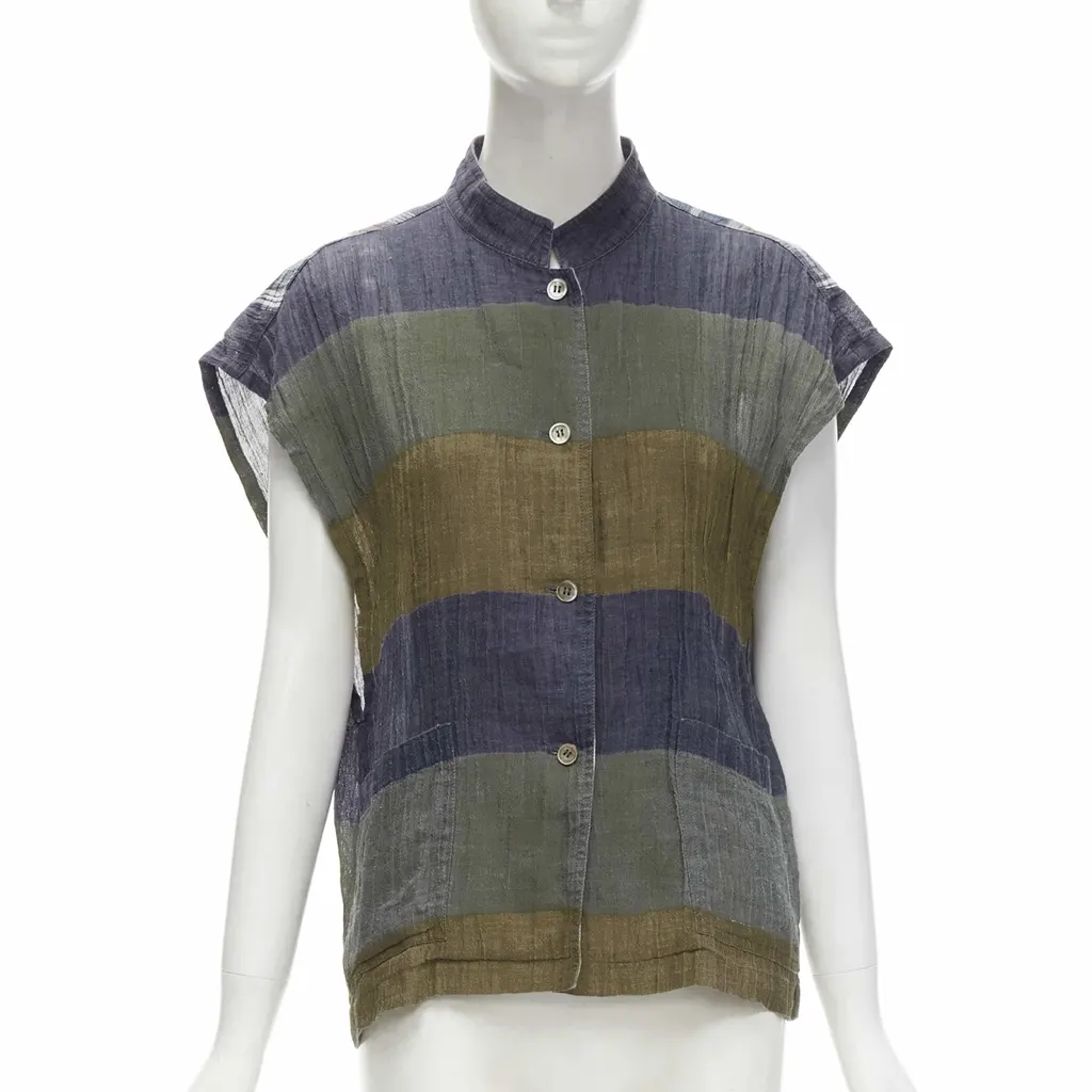 Issey Miyake Check Patchwork Vest MultiColor Linen Good - Inside View