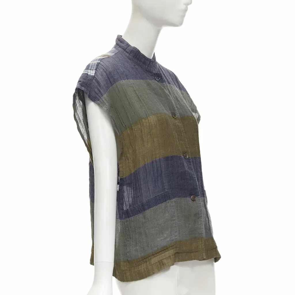 Issey Miyake Check Patchwork Vest MultiColor Linen Good - Model View