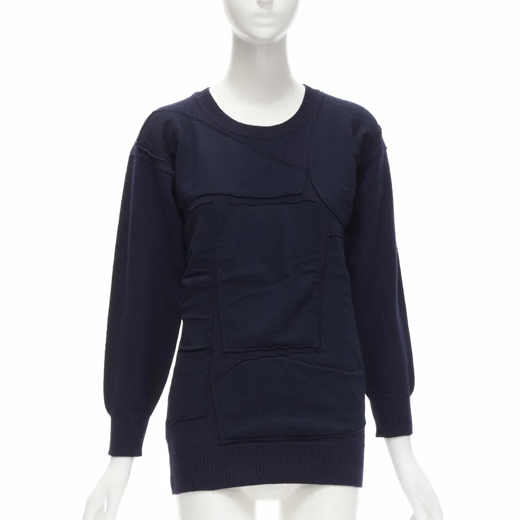 Comme Des Garcons Patchwork Wool Sweater Blue Wool Very good - Front View