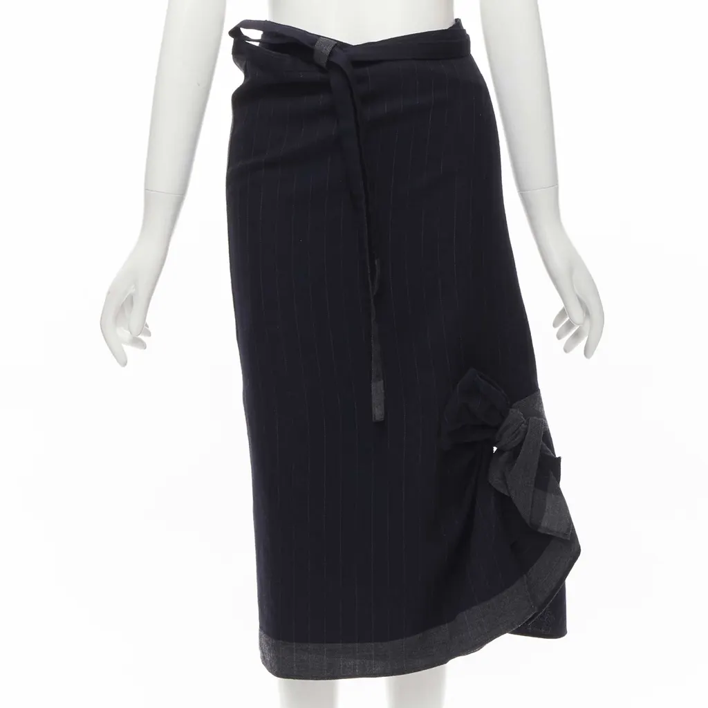 Comme Des Garcons Plaid Bow Kilt Skirt Black Wool Never worn - Front View