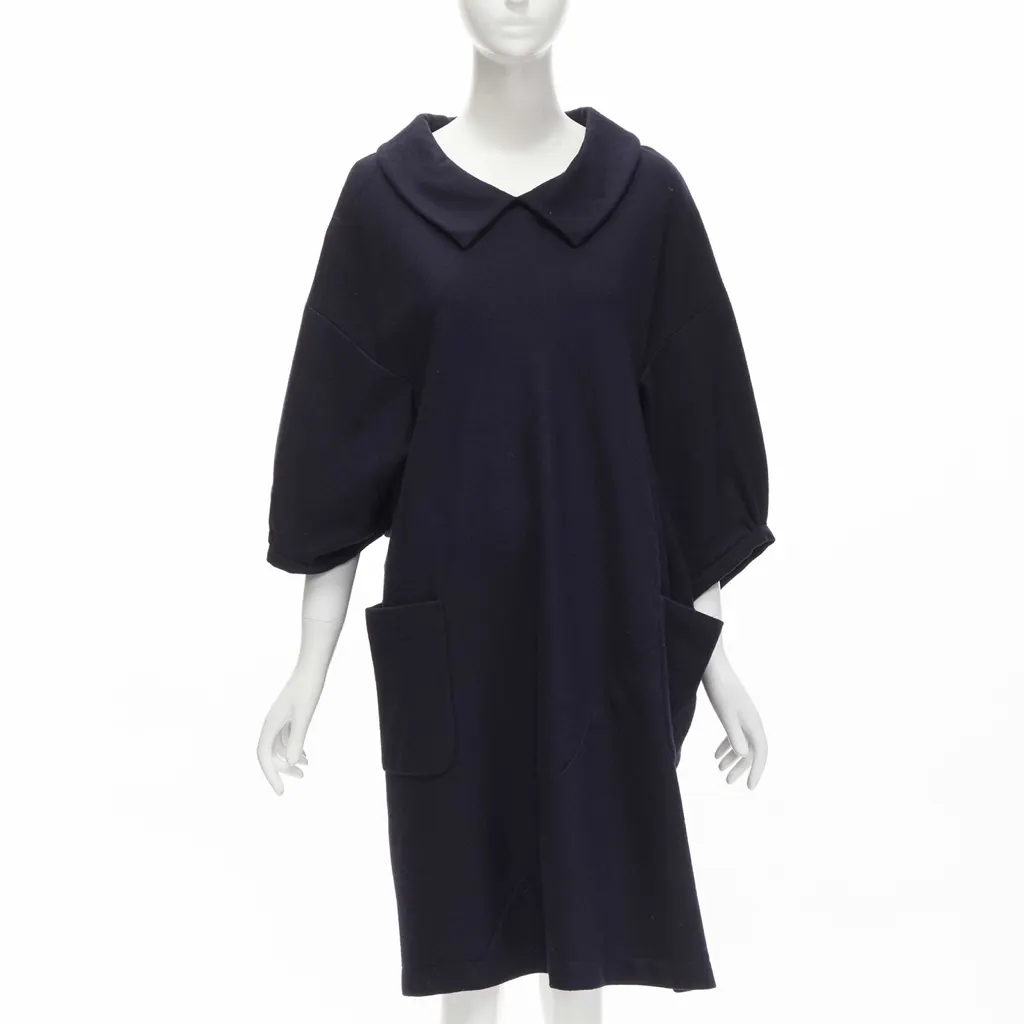 Comme Des Garcons Peterpan Collar Dress Navy Wool Never worn - Front View